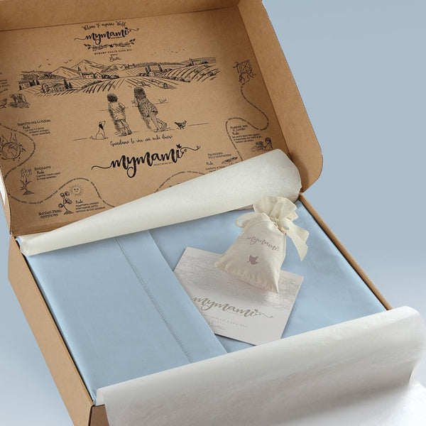 Mymami organic cotton duvet cover set box 1 and a half square sky color