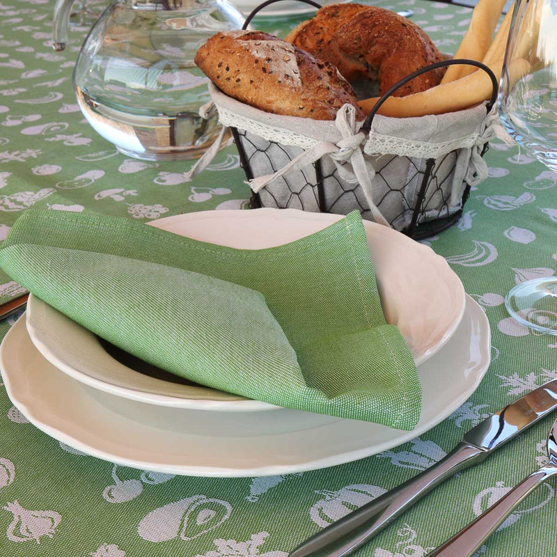 Mymami fruits green organic cotton rectangular tablecloth with bread basket