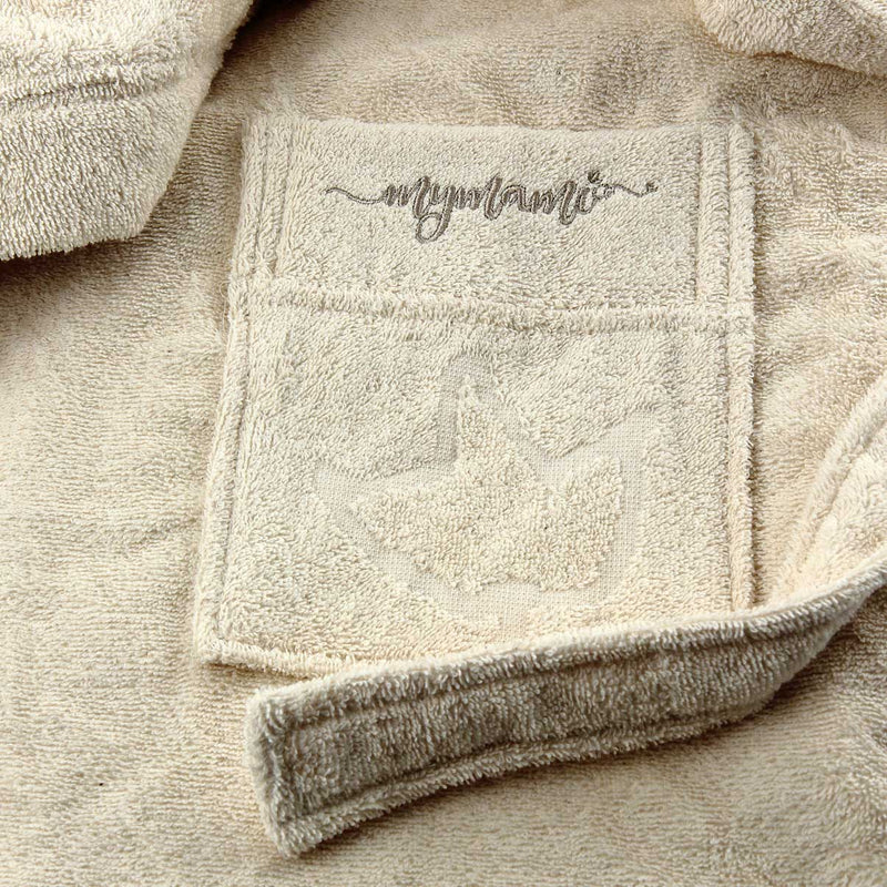 Detail bathrobe Mymami pocket with organic cotton embroidery
