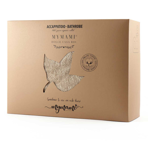 Box in FSC for Mymami bathrobe in natural organic hazelnut-coloured cotton