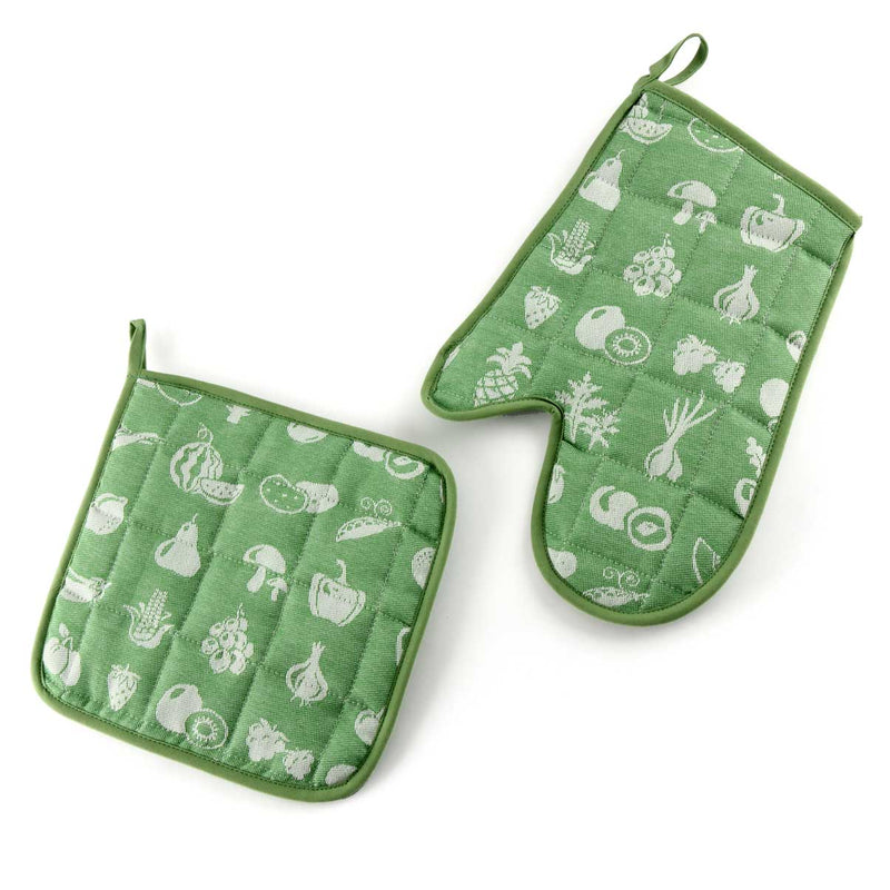 Glove and pot holder in organic cotton Mymami fruits green