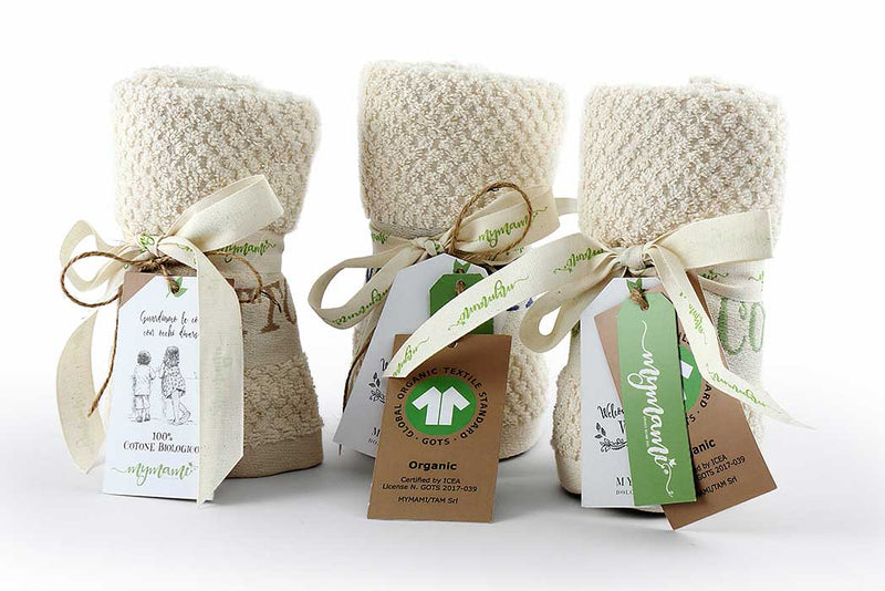 Three tea towels in different Mymami colours in certified organic cotton